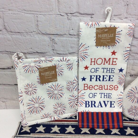 Patriotic 7Pc Kitchen Set (4)Tapestry Placemats/Dish Towel/Oven Mitt/Pot Holder - Picture 5 of 12
